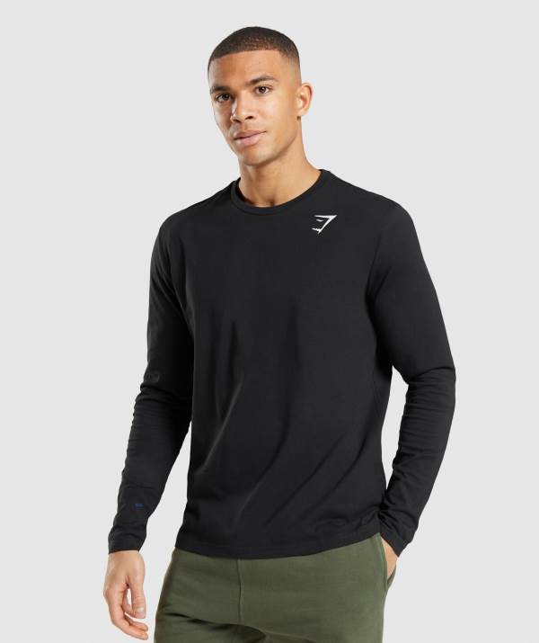 Panske Mikiny Gymshark Crest Long Sleeve Čierne | HQ4208735